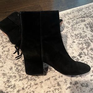 Black velvet J.Crew boots with zipper up the back